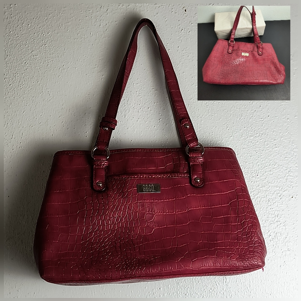 Nine & Company Classic Handbag Shoulder Purse Croc Embossed Burgundy Vintage Y2K